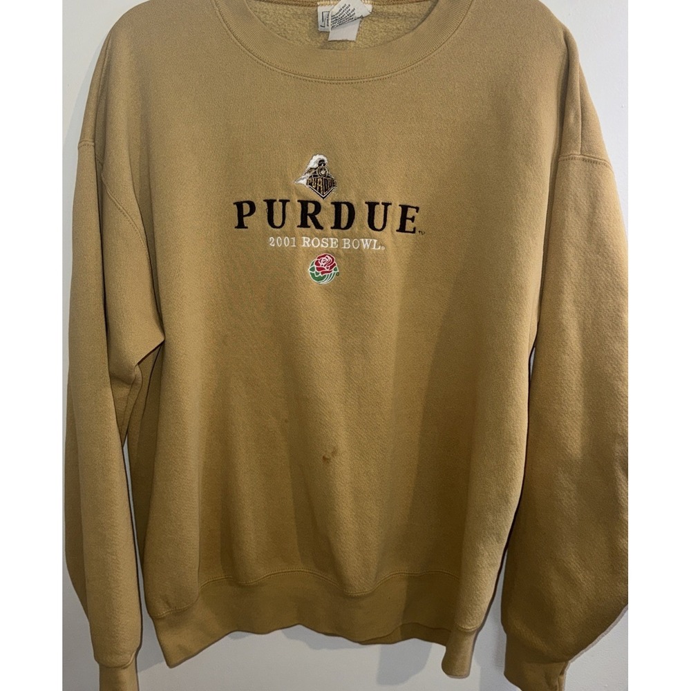 Vintage Lee Sport Purdue 2001 Rose Bowl Sweatshirt Mens Large Mustard Yellow USA